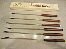 Vtg OSTER Fondue Forks Set of 6 Stainless Steel Mid Century Modern Teak Japan