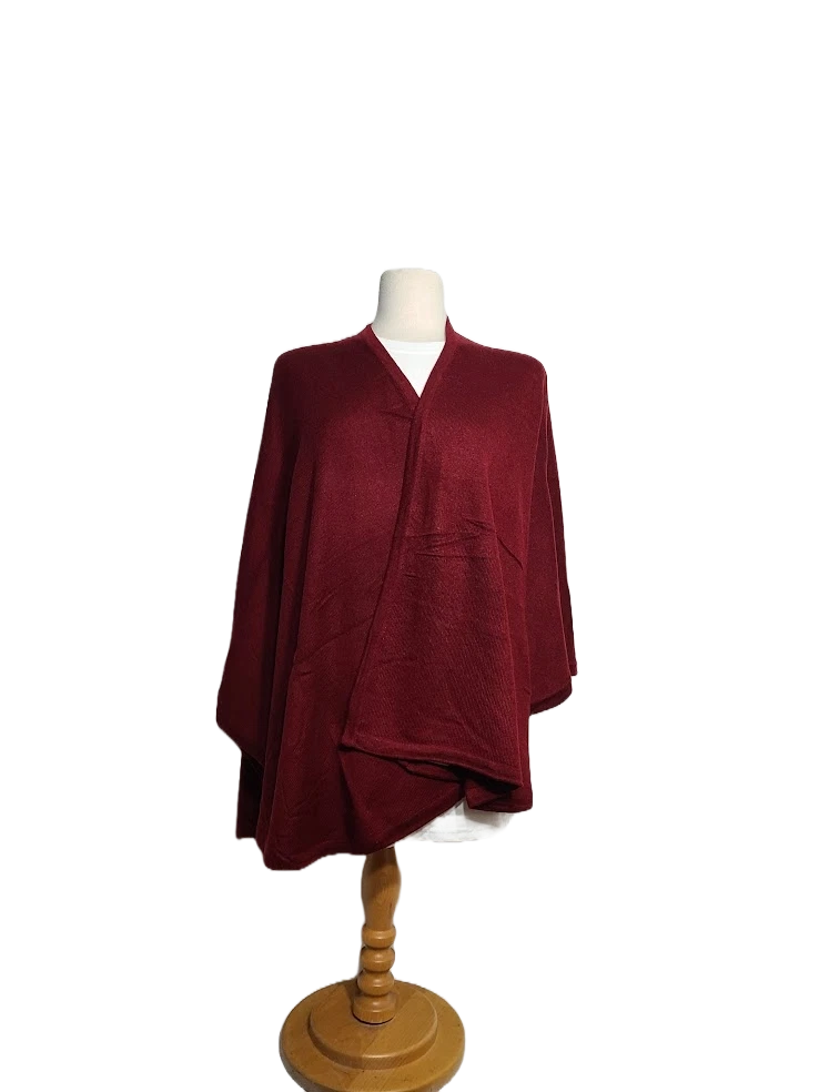 Pure Cashmere Wool Burgundy Poncho Cape Sweater Coat Cardigan Wrap Shawl New