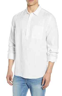 FRAME Classic Fit Button-Up Linen Popover Shirt in Vintage Blanc, Size Medium M