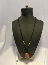Stylish Cord Necklace With Brown Pendant And Colorful Beading
