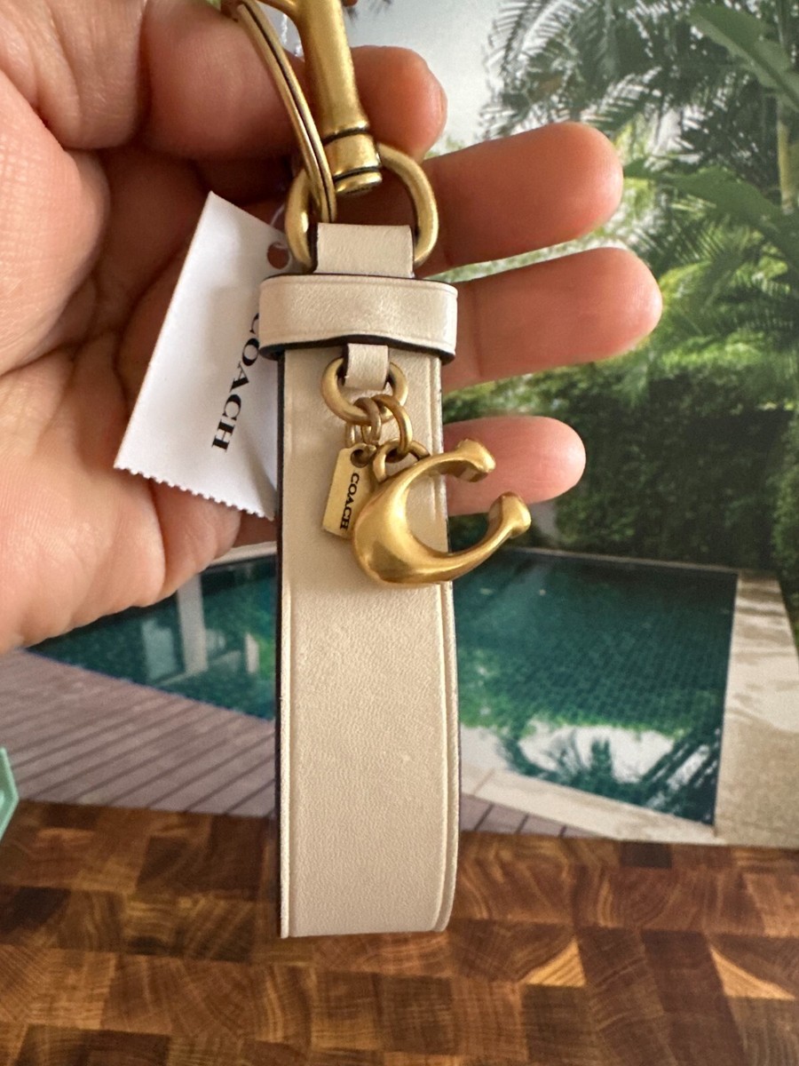 NWT COACH LEATHER RIVET LOOP BAG CHARM KEY RING LOOP CX204 chalk