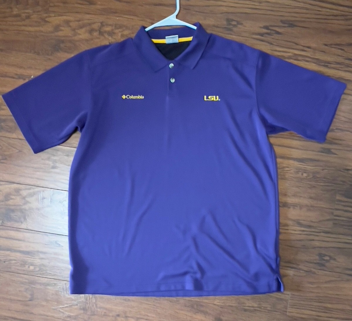 Columbia Omni Shade LSU Tigers Purple Mens Large Polo Polyester S/S Shirt