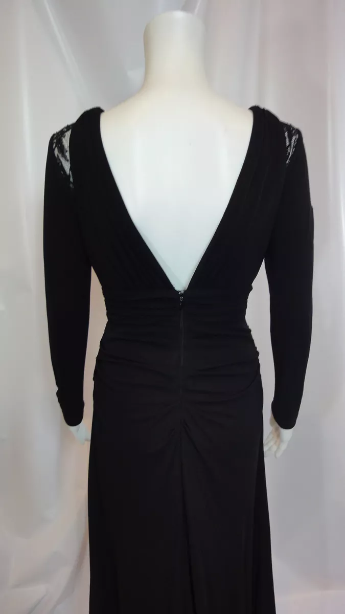 KAY UNGER NEW YORK Black formal long sleeve Maxi Evening Dress lined Sz 4