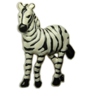 Authentic GOLD PLATED BLACK WHITE ZEBRA JUNGLE ANIMAL BROOCH PIN