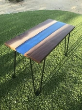 Elegant Walnut And Epoxy Resin Side Table