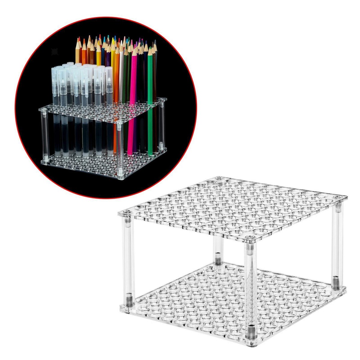 Teling 4 stuks Pen Houder Display Stand Pen Acryl Stands Clear Pen Rack Organizer Nail Brush Houder Stand voor Make Up Borstel, pennen, Art Brush, 6-laags Stand, 2 ontwerpen