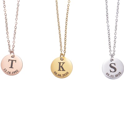 Pendantify Personalized Initial and Date Engraved Round Pendant Necklace 