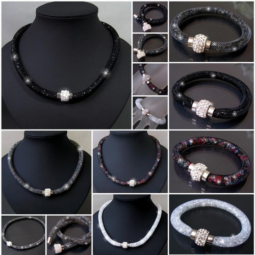 Collier Kette Armband Strass Netzschlauch Magnetverschluß Edelstahl Damen VS16 - Bild 2 von 96
