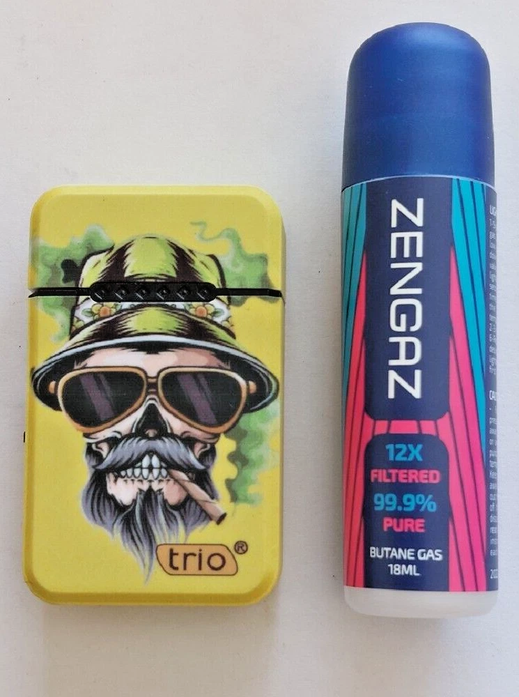 Yellow skull windproof Refillable jet flame soft touch Lighter comes with gas re - Picture 1 of 3