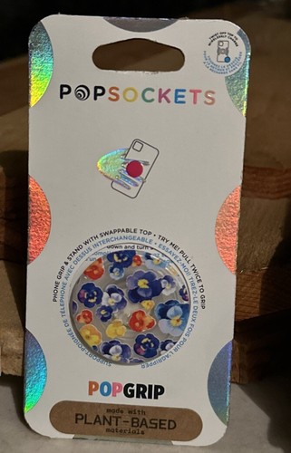 PopSockets PopGrip Swap Top Phone Grip Stand- Pansy Raid Blue Floral Flowers