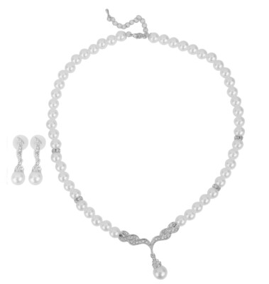 Set Gioielli Perle Finta Donna - Collana Pendente E Orecchini A Goccia, Perle Bianche Per Matrimoni E Occasioni Speciali