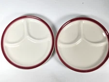 2 Vtg Homer Laughlin Divided Luncheon Plates Red Restaurant Ware 8" Grill Plates