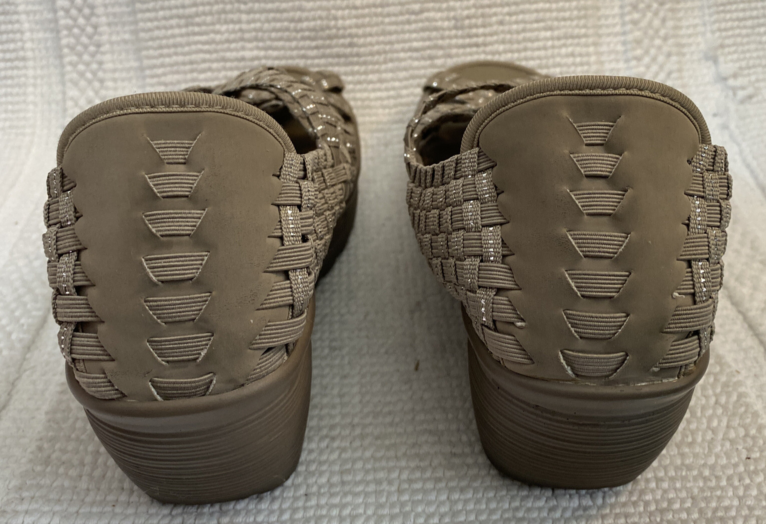 Skechers Woven Criss Cross Strappy Wedge Taupe shoes Women's