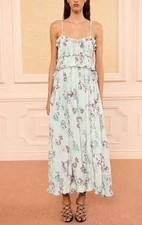 ULLA JOHNSON Clove Floral Tiered Silk Chiffon Dress Green Size 6 Orig. $790 NEW