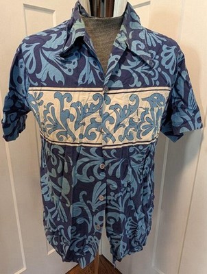 Barefoot In Paradise Shirt Mens Large Blue Floral Hawaiian Button Short Sleeve