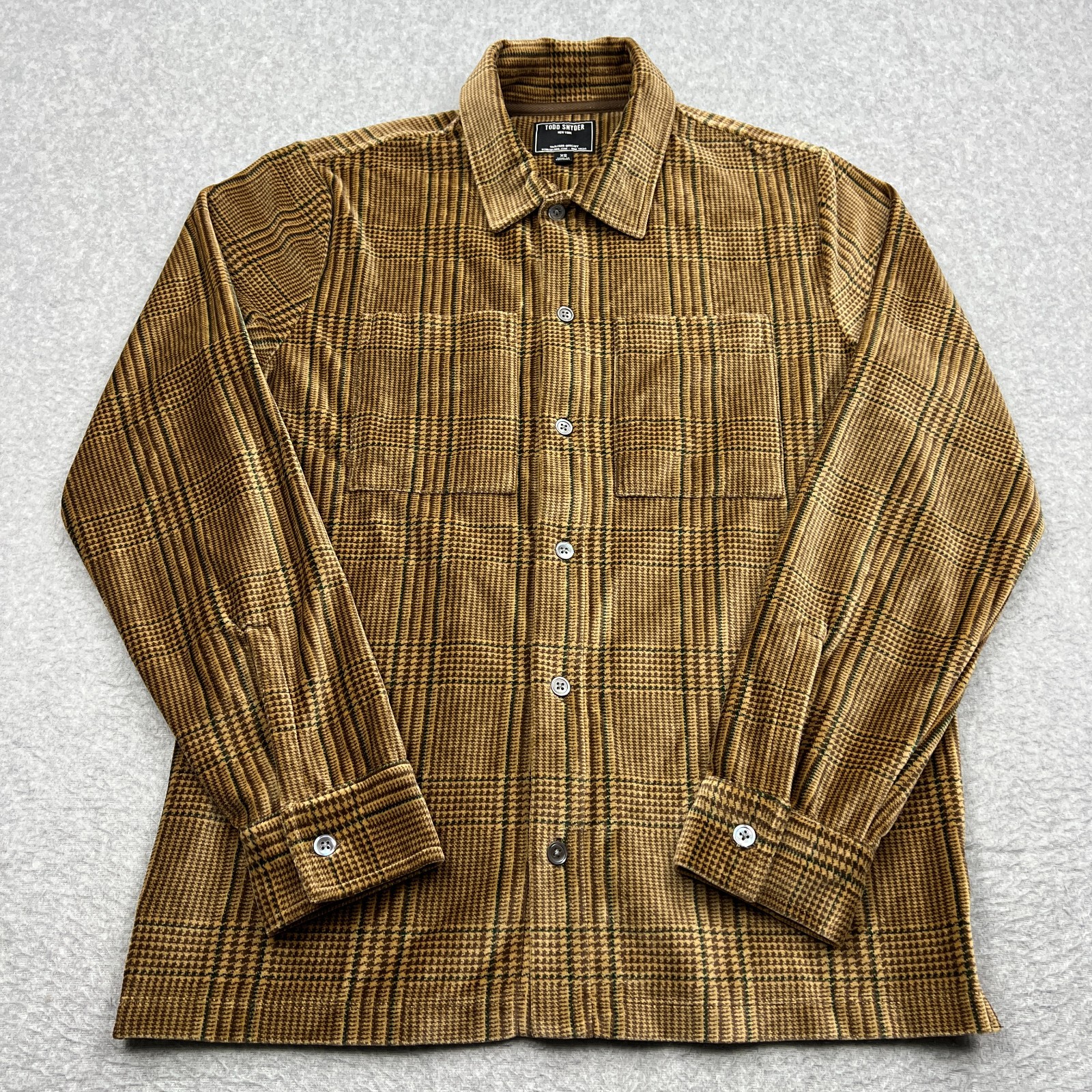 Todd Snyder New York Velour Button Up Men's XS Brown Houndstooth Designer Shirt
