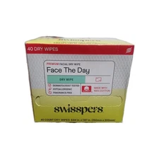 Swisspers Face the Day Dry Wipes, Disposable Facial Towels, Large 100% Cotton