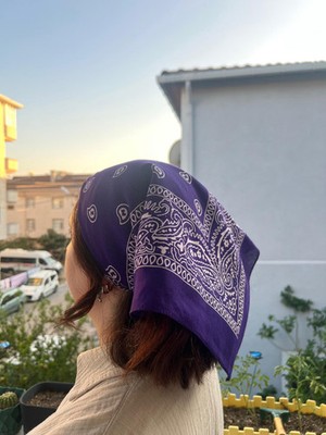 Purple Paisley Cotton Bandana Headscarf Women Hair Scarf Handmade Unique