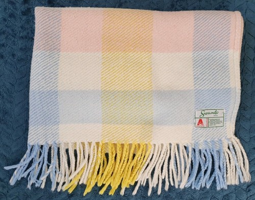Swando Vintage Carrozzina Coperta Tappeto Frange Check Blu Rosa Giallo Bianco Acrilan