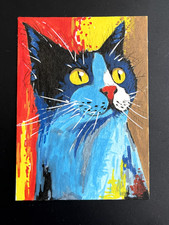 ACEO Original, Abstract Animal Cat,  Mini Art Painting, by Annibbie