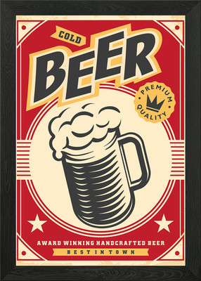 Kaltes Bier Schild gerahmt Wandbild Poster Leinwanddruck Bild