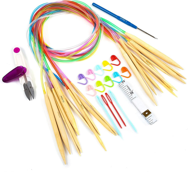 Lihao 10 Paar Rundstricknadel Stricknadeln Bambus Set Mit ZubehöR 3.5-10.0Mm FüR-image