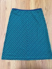 Diane von Furstenberg Vintage Silk Green Blue "O" Print Knee Length Skirt Size 4