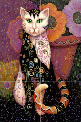 Ceramic Backsplash Tile Mural Cat Kitchen/Bathroom - Decko - Marjorie Sarnat