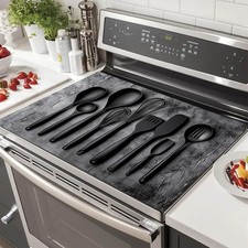 Modern Black Kitchen Tools Stove Top Cover 28x20 Inch Glass Stovetop Decorato...