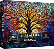 1000 Pieces Stained Glass Jigsaw Puzzle, Beautiful Tree of Life Art Puzzles
