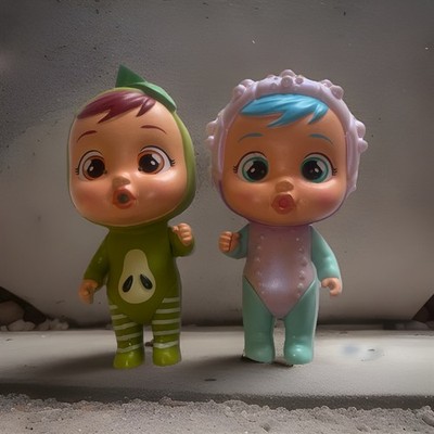Lot Of (2) Cry Babies Magic Tears Figures IMC Aline Avocado & Shiny Shells