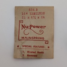Nu-Power Hamilton 16s Mainspring 534B Pocket Watch Part NOS