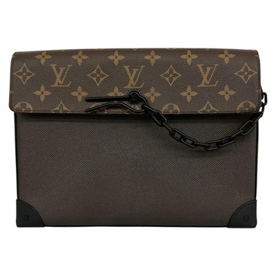 Louis Vuitton M30583 Pochette Steamer Clutch Bag Taiga Leather Monogram Canvas