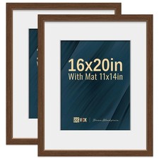VCK 16x20 Picture Frame 2 Pack - Brown, High-End Wood Poster Frames with Temp...
