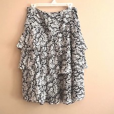 Lauren Ralph Lauren Silk Tiered Ruffle Floral Feminine Skirt Navy White Size 6