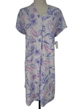 NWT Miss Elaine Robe Short Nightgown Women's M Multi Interlock Snap Front Floral