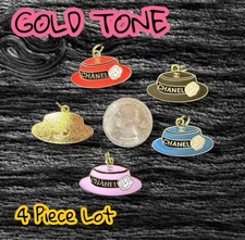 4 Piece Set CC Hat Gold Tone Zipper Pull Charm