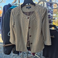 Talbots brown and cream geometric 3/4sleeve button front blazer