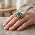 Graceful Blue Green Tourmaline Rare 28.30Ct 925 Sterling Silver Rose Gold Rings