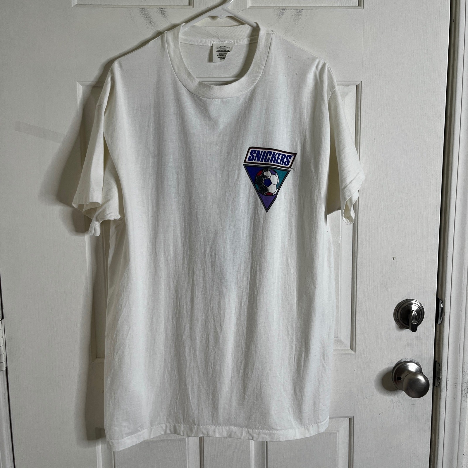 Snickers T-Shirt Men XL White Good Vintage 1994 World Cup USA Soccer Promo USA