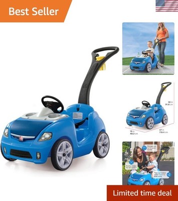 Compact Blue Push Car with Under-Hood Storage for Snacks - Step2 Whisper Ride