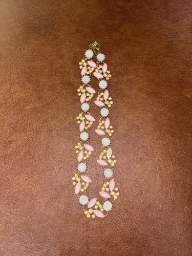H&M Necklace Pink Gold Yellow Gem White Glass Bead Short Chain Fashion Jewelry