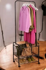 Cella Mobile Wardrobe Organizer with Basket and Shelf Black