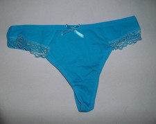 Girls 10-12 lace trim cotton thong panties w/bow blue nwot tween