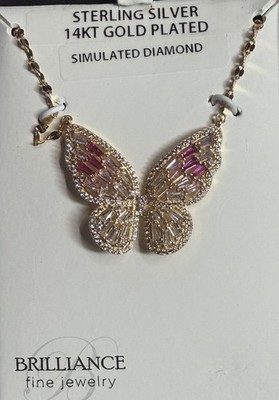 Brilliance Women's Jewelry14kt Gold Plated Sterling Silver CZ Butterfly Necklace