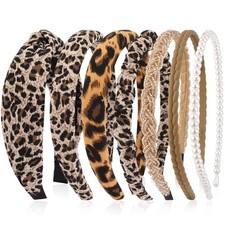 7 PCS Headbands Women Leopard Color Knotted Solid Pearl Non Slip Hair Bands
