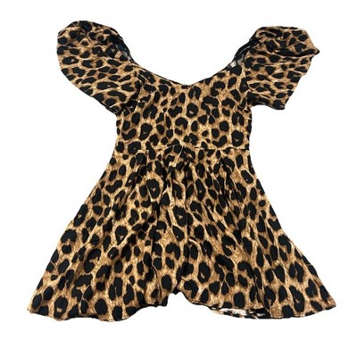 Queen The Label Dress Size 8 Leopard Print Puff Sleeve Mini Skater V-Neck Mob