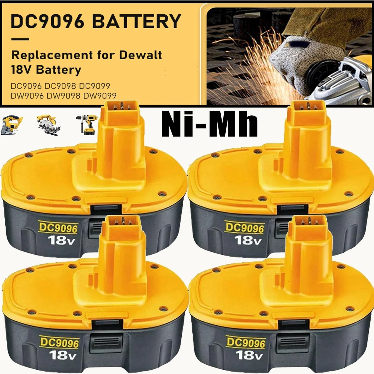 Powtree batería de herramienta eléctrica para Dewalt DC9096, 18V, 4000mAh, Ni-MH, DC9098, DC9099