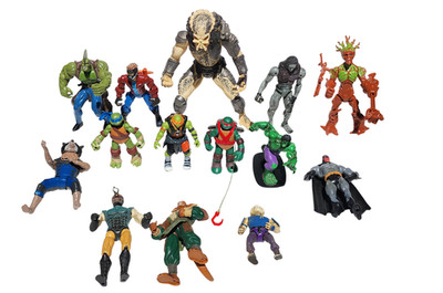 Vintage Lot 14 Assorted  Action Figure Toys - SECTAURS, TMNT, MARVEL, PREDATOR