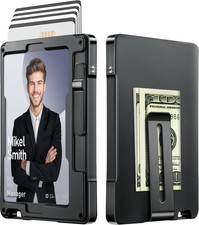 Minimalist Aluminum Wallet for Men, Pop-Up Card Holder RFID Blocking